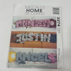 McCall’s Home Decorating Pattern 3274 Novelty Pillows Uncut FF